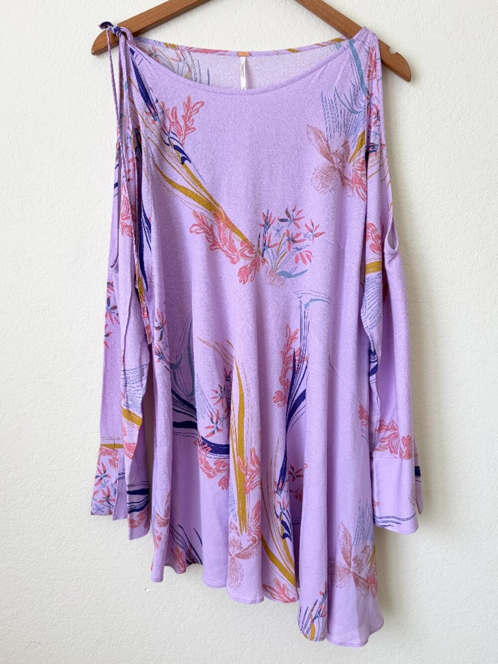 Free People Tunic Dress Womens Medium Lavender Floral Cold Shoulder Boho Flowy M